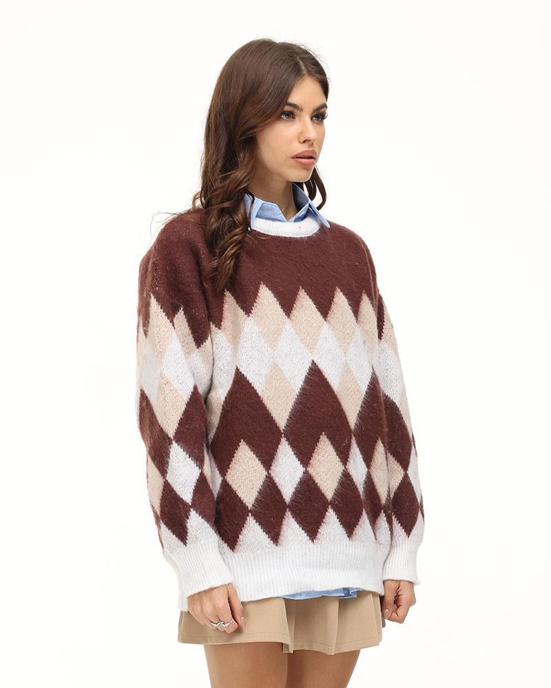 Jaelyne Dimensional Checkered Sweater