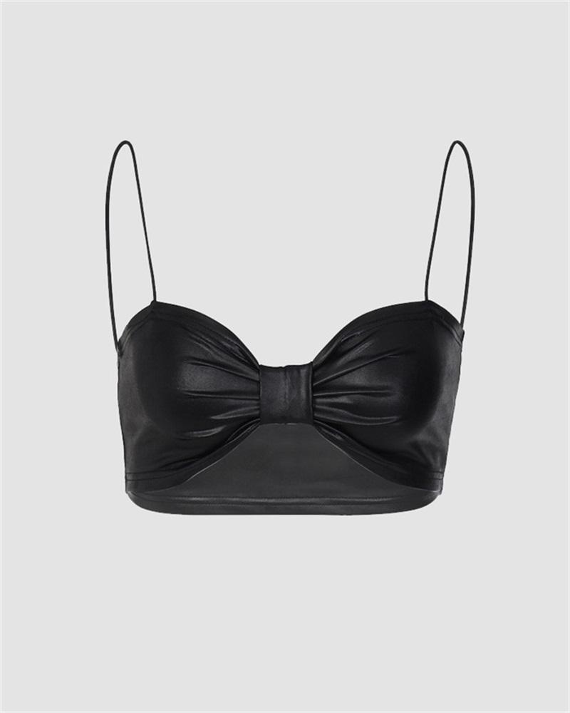 Matte Leather Bow Suspender Top