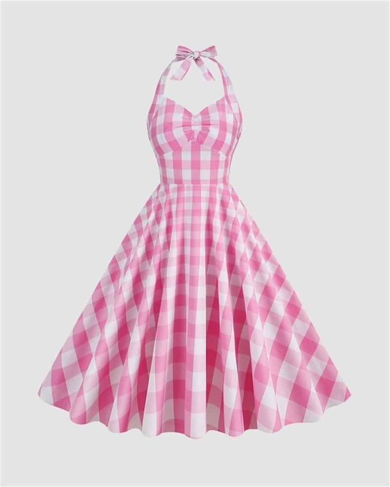 Sweet Utopia Halter Flare Gingham Dress