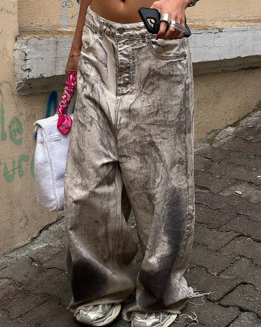 Street Graffiti Washed Baggy Jeans