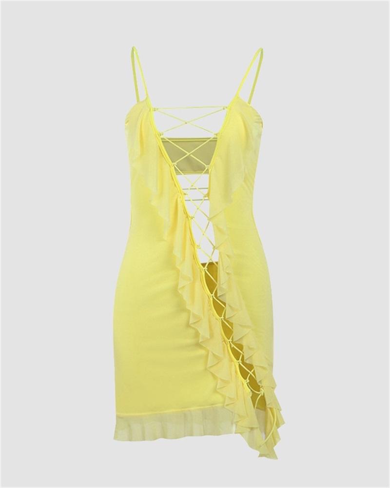 Golden Outpost Shoelace Ruffle Dress