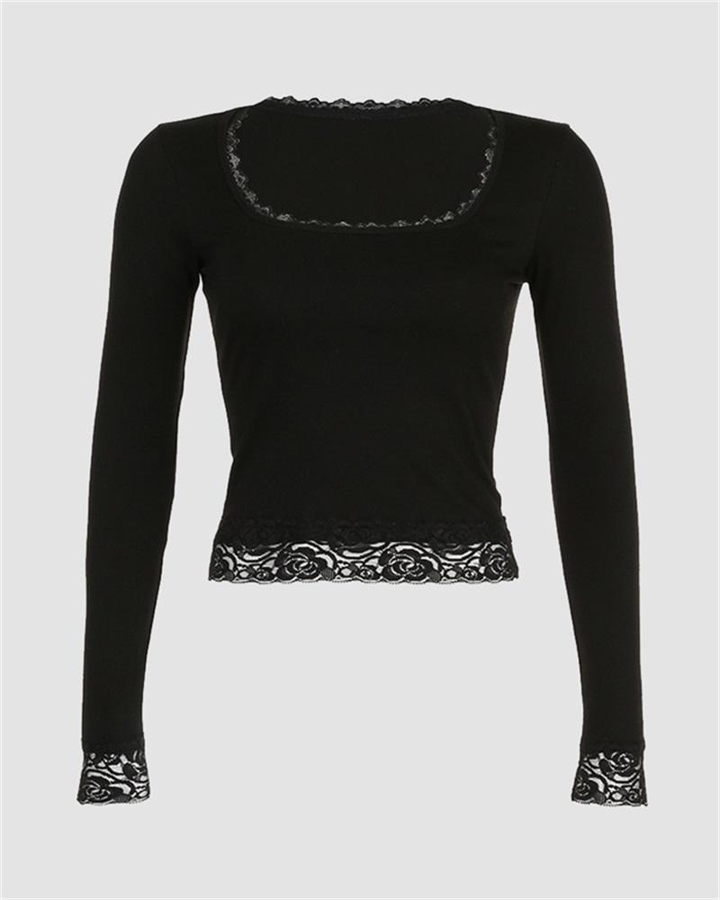 Lace Edge Long Sleeve T-Shirt