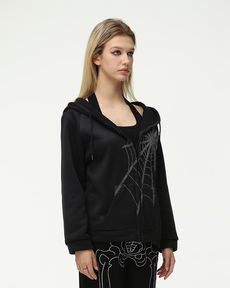 Embellished Web Oversized Zip Hoodie