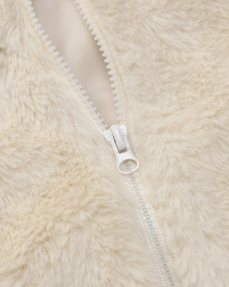 Zipped Hooded Plush Jacket