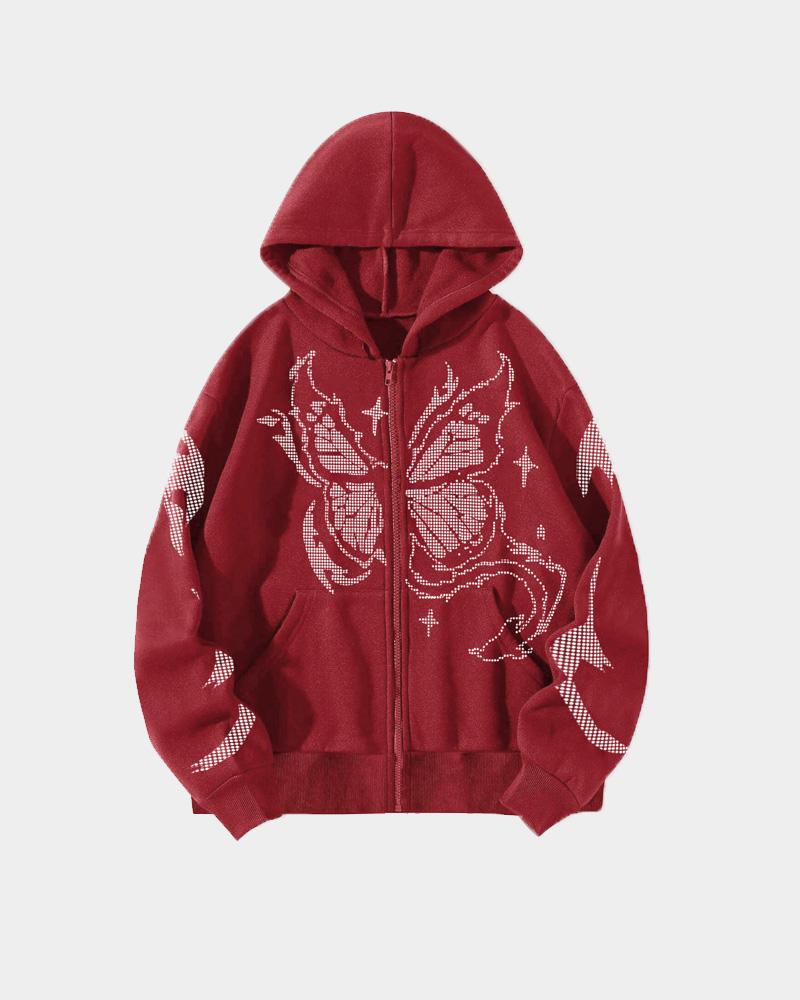 Y2K Matrix Butterfly Print Hoodie