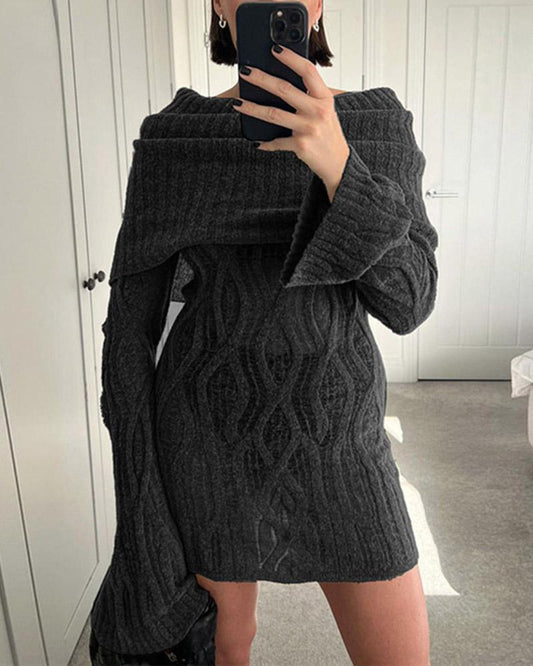 Off Shoulder Twist Knitted Mini Dress