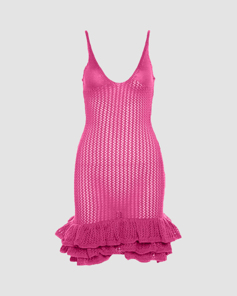 Ruffles Hem Crochet Cami Mini Dress