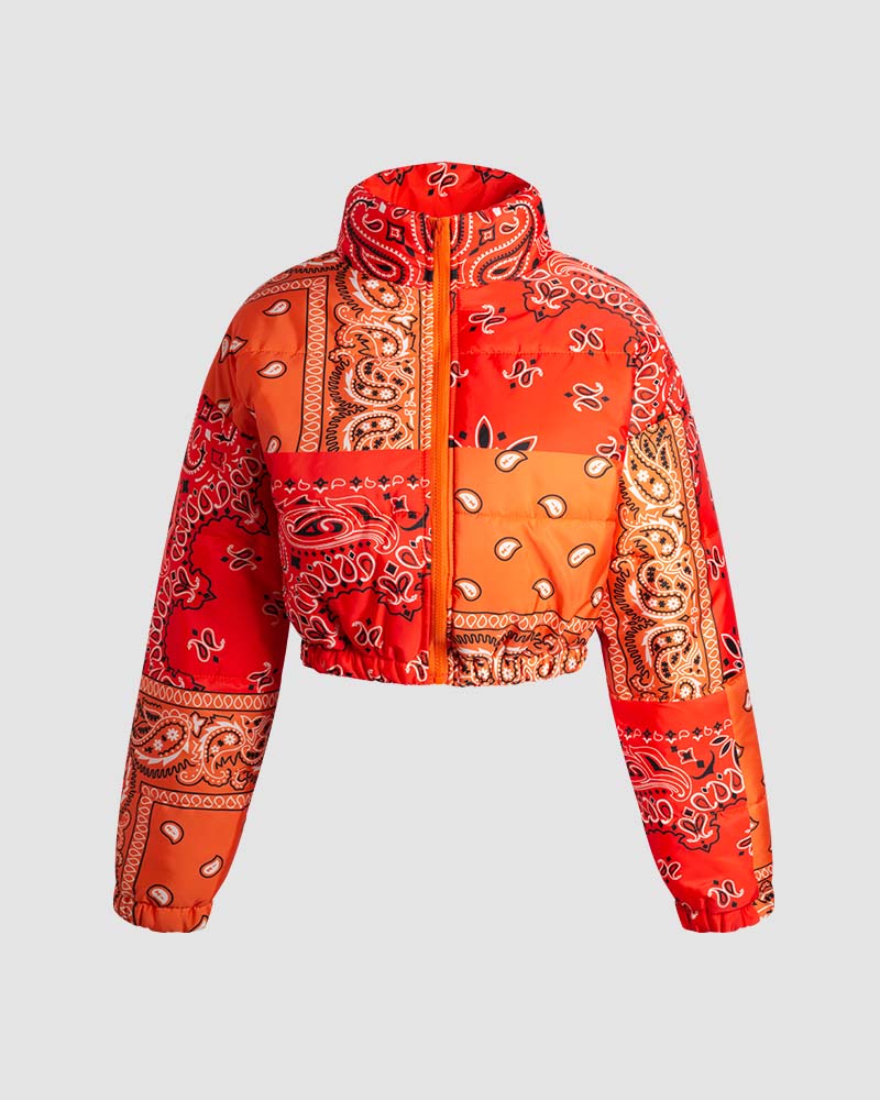 Patchwork Paisley Puffer Jacket