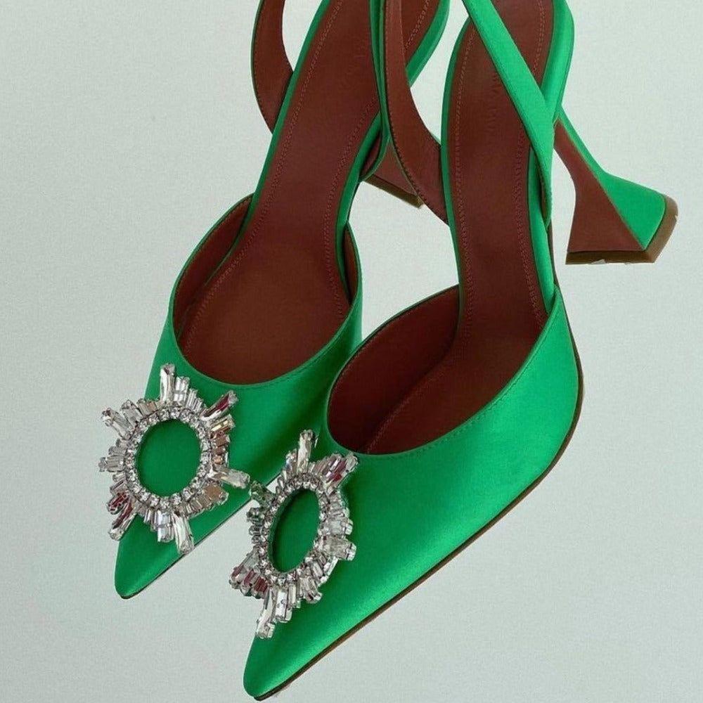 Obsessed Pointed Toe Crystal Brooch Heels