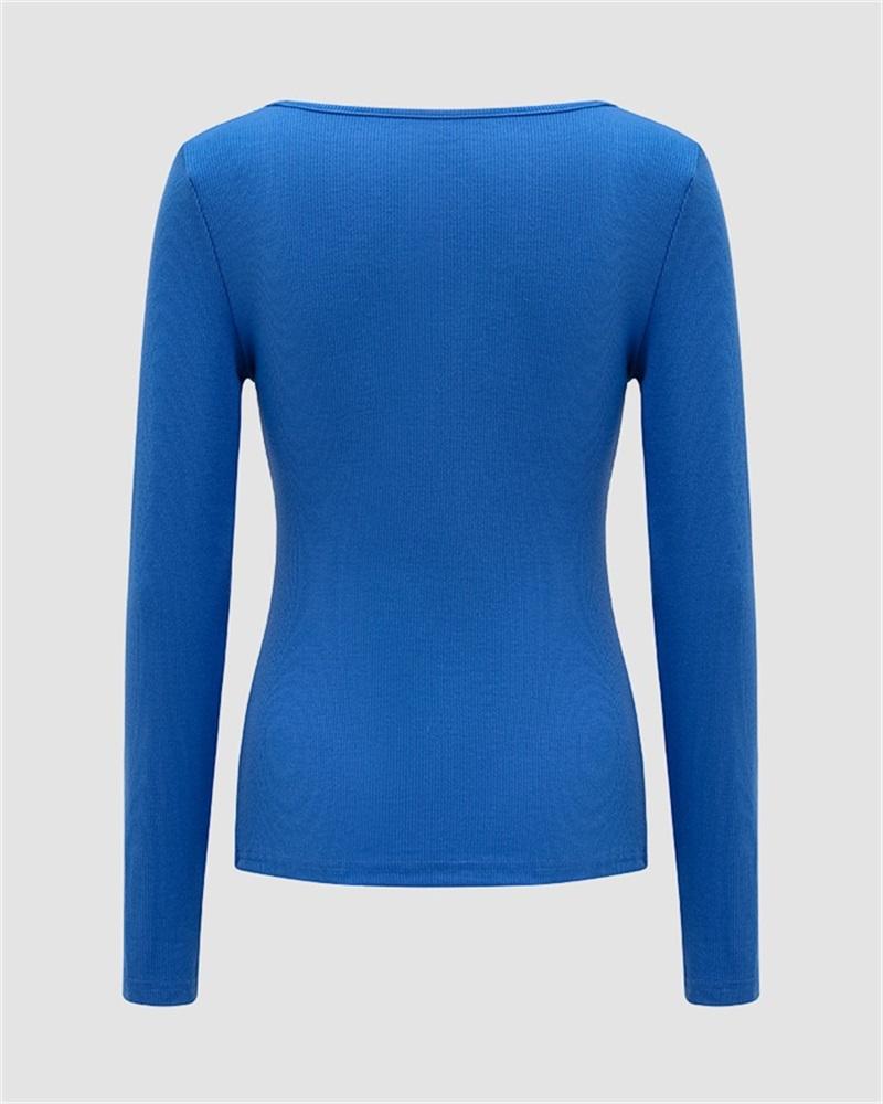 Button Long Sleeve Ribbed Top