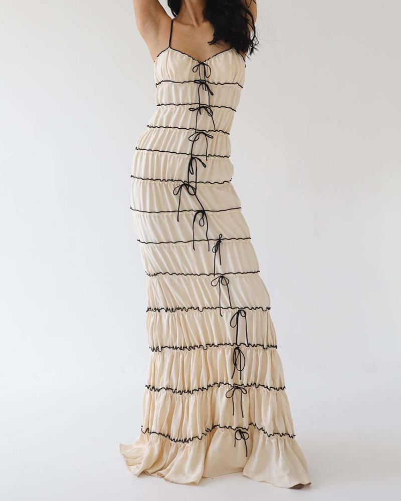 Creamy Shoelace Maxi Dress