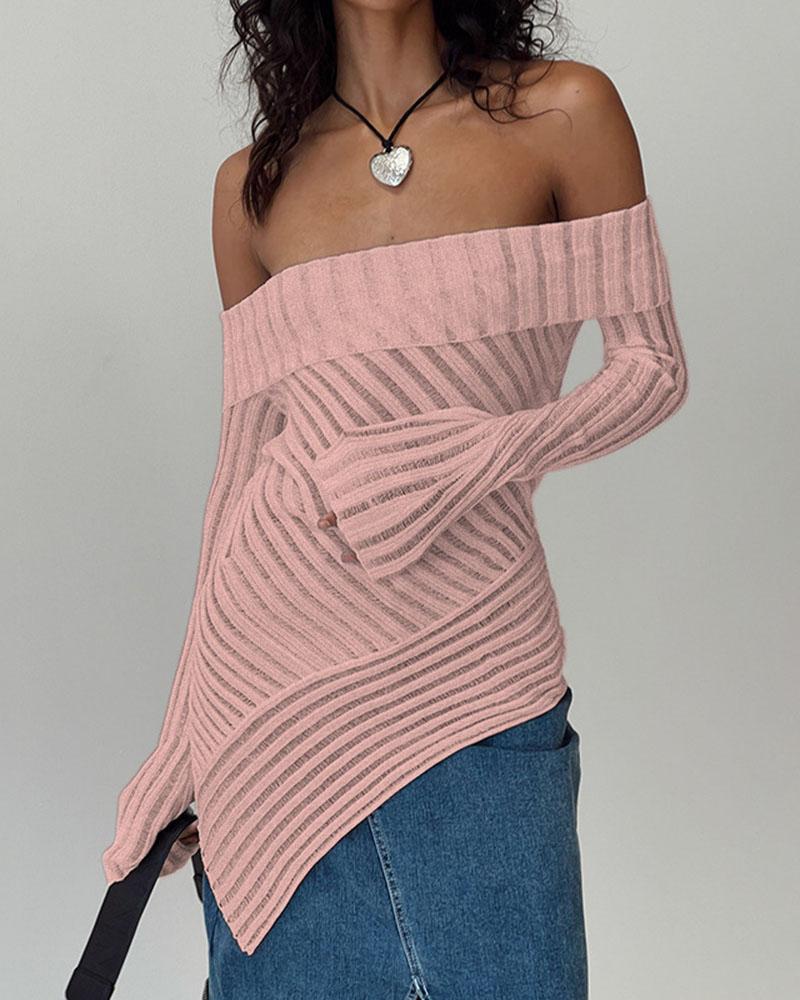 Off Shoulder Irregular Stripes Knit Top