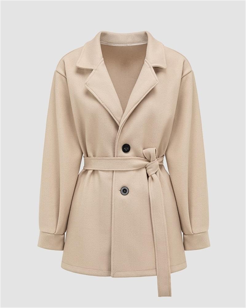 Puff Sleeve Belted Woolen Coat