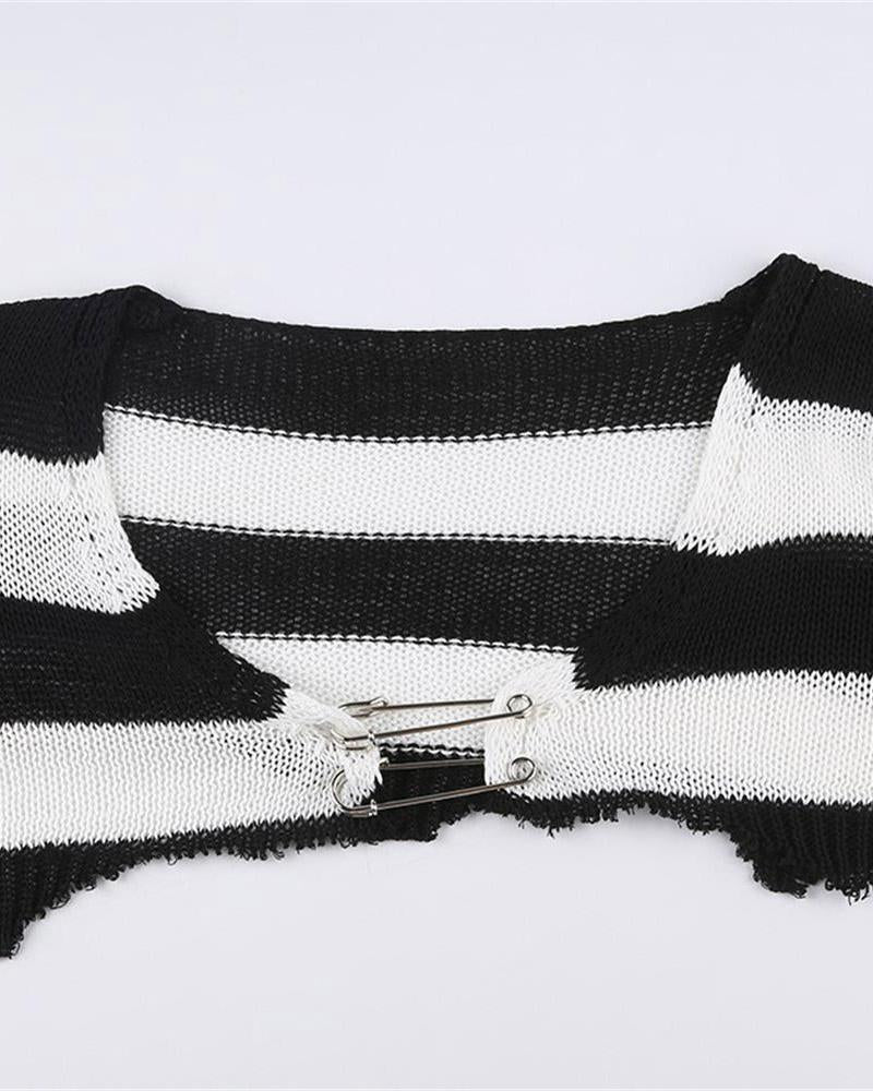 Break Out Knitted Stripes Pin Gloves Top