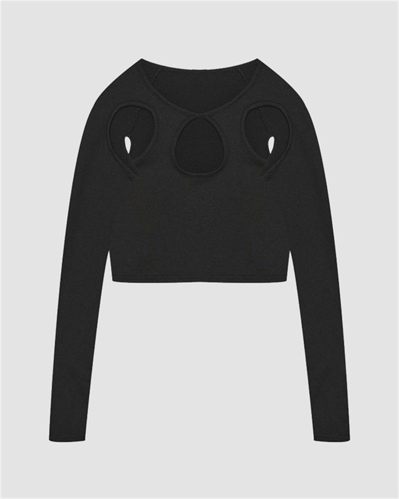 Round Cut-Out Long-Sleeve T-Shirt