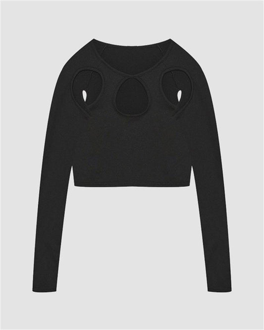 Round Cut-Out Long-Sleeve T-Shirt