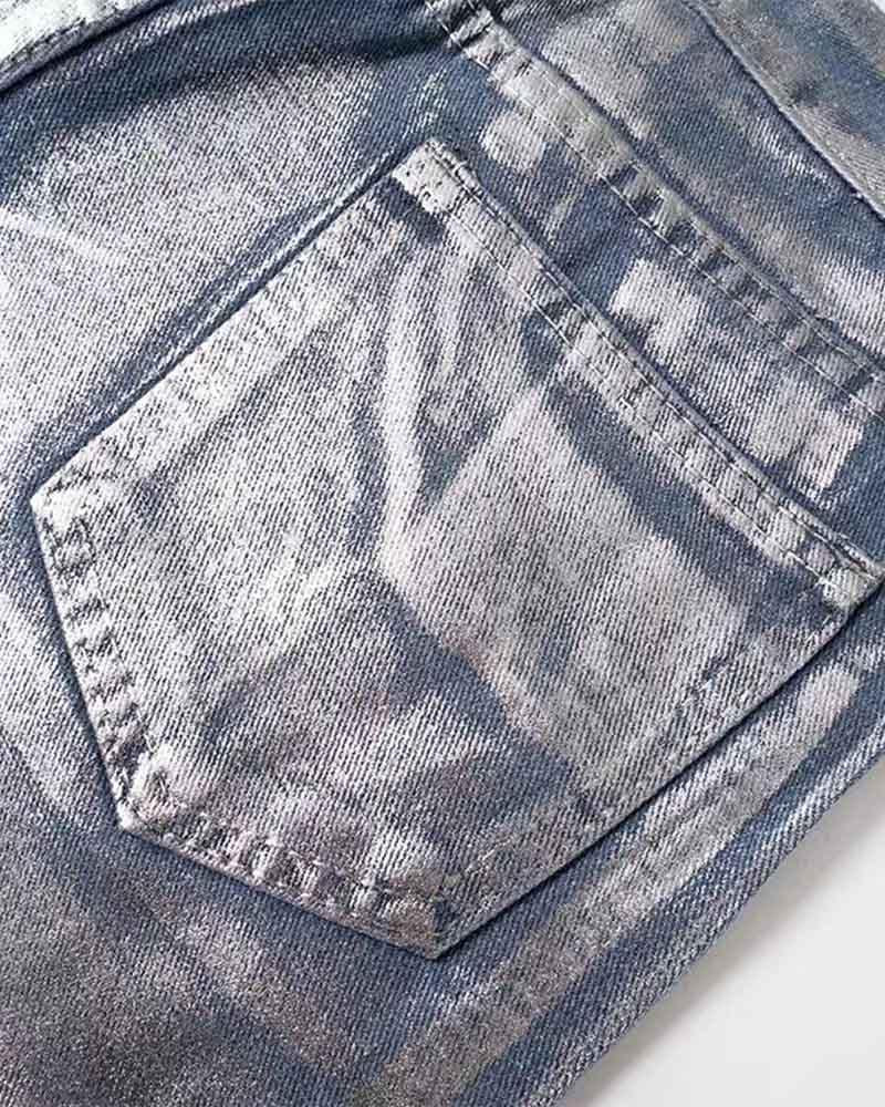 Silver Casual High Waist Denim Jeans