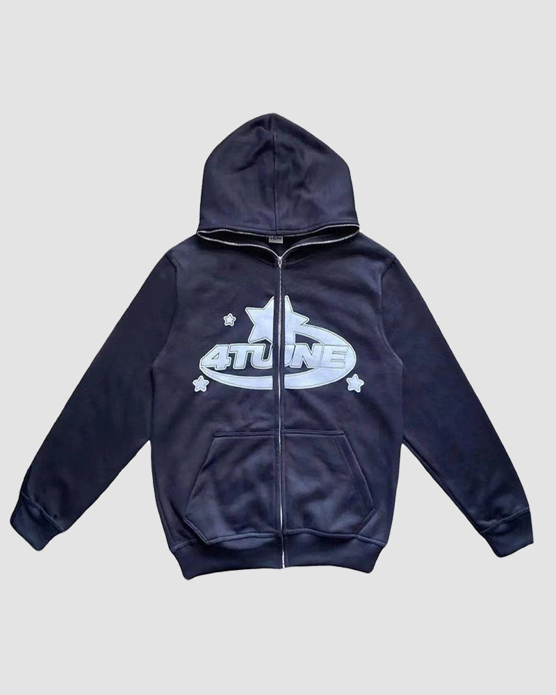 ATUNE Print Zip Up Hoodie