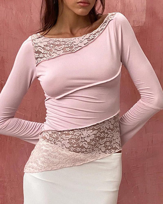 Lace Patchwork Long Sleeve T-Shirt