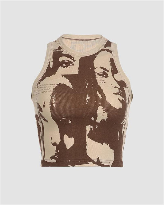 Lady Face Print Cami Top