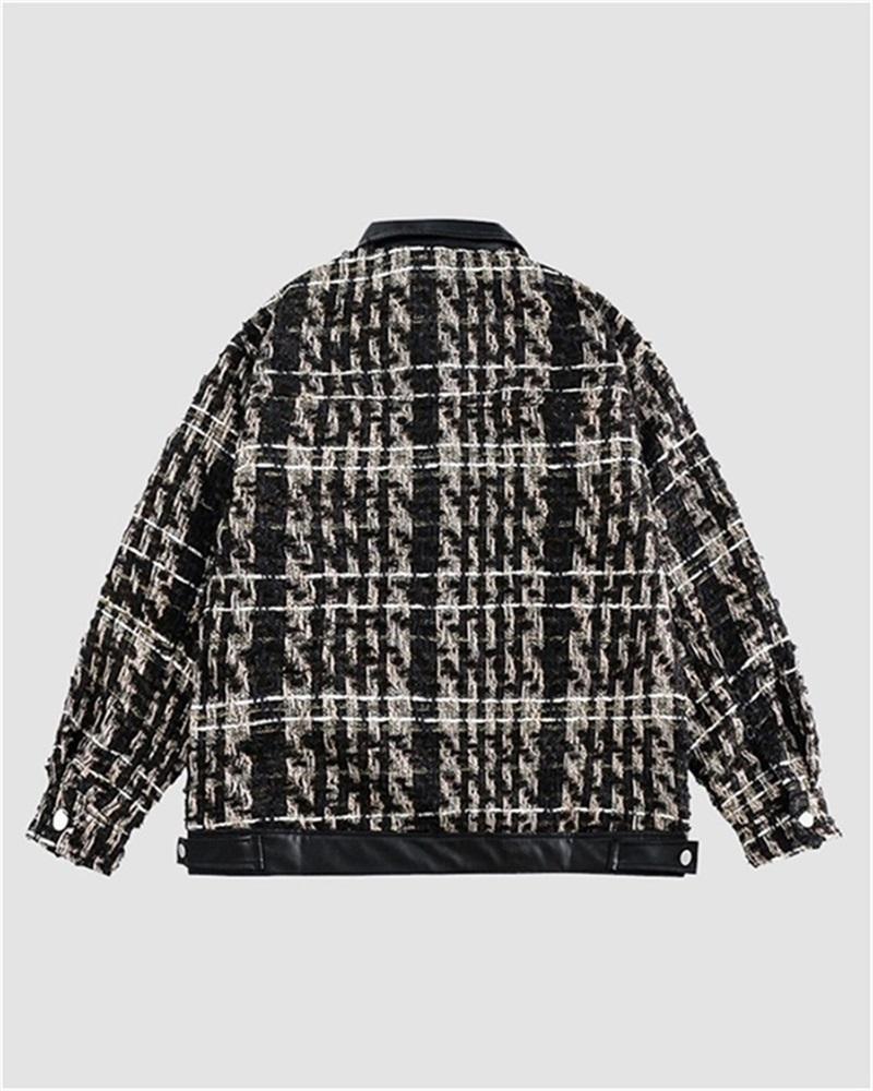 Coarse Plaid Pattern PU Jacket