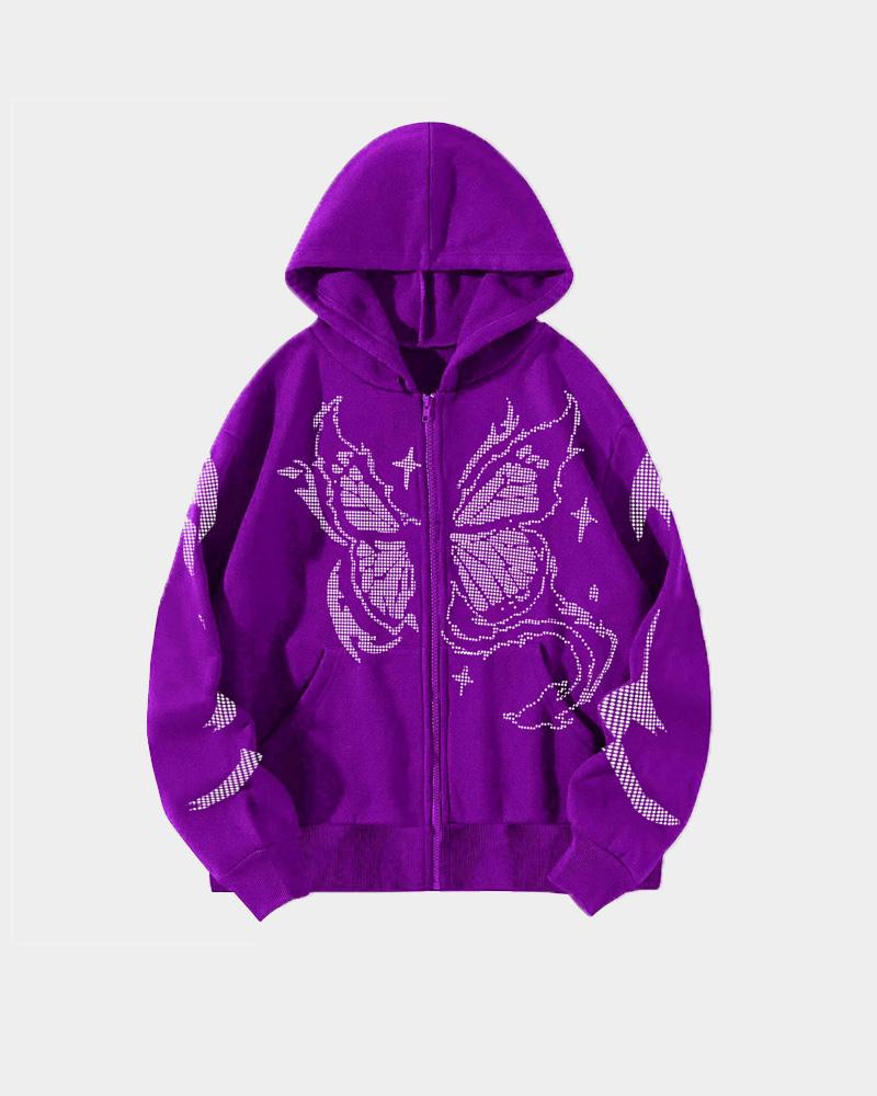 Y2K Matrix Butterfly Print Hoodie