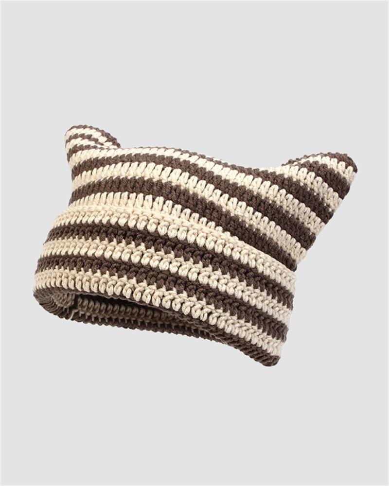 Horned Stripe Knitted Beanie