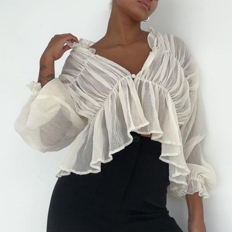 Sweet Fantasy Long Sleeve Semi-Sheer Top