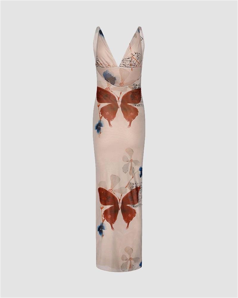 Deep V Floral Maxi Dress