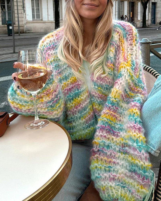 Rainbow Stripes Knitted Cardigan