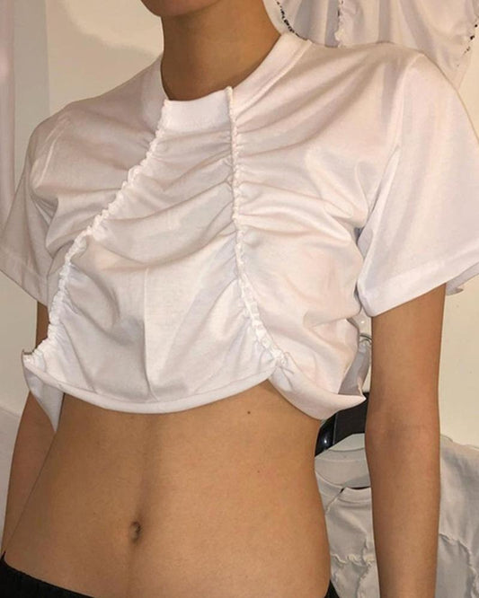 Double Pleated Cropped T-Shirt