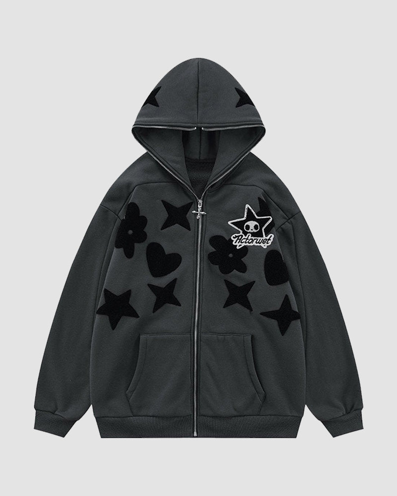 Star Embroidery Full Zip Hoodie