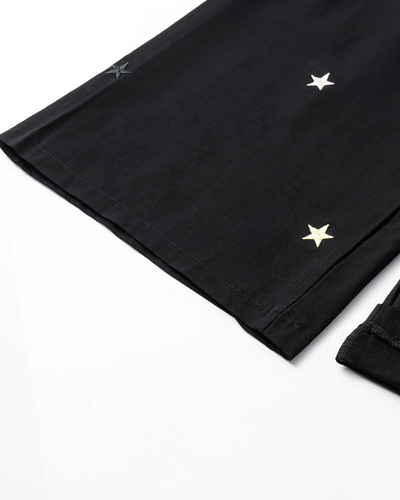 Colorful Star Embroidered Black Cargo Pants