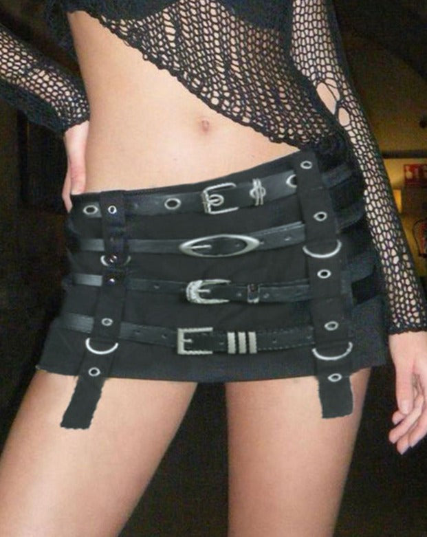 Quad Grunge Belt Mini Skirt