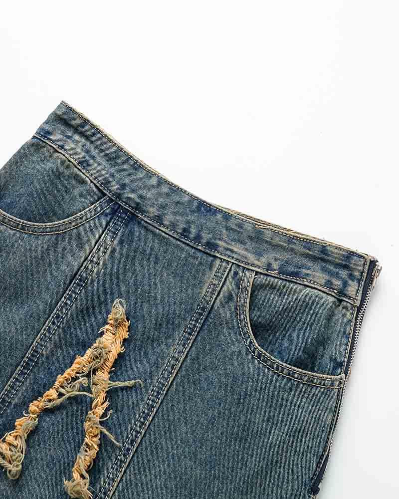 Conjus Distressed Star Denim Skirt