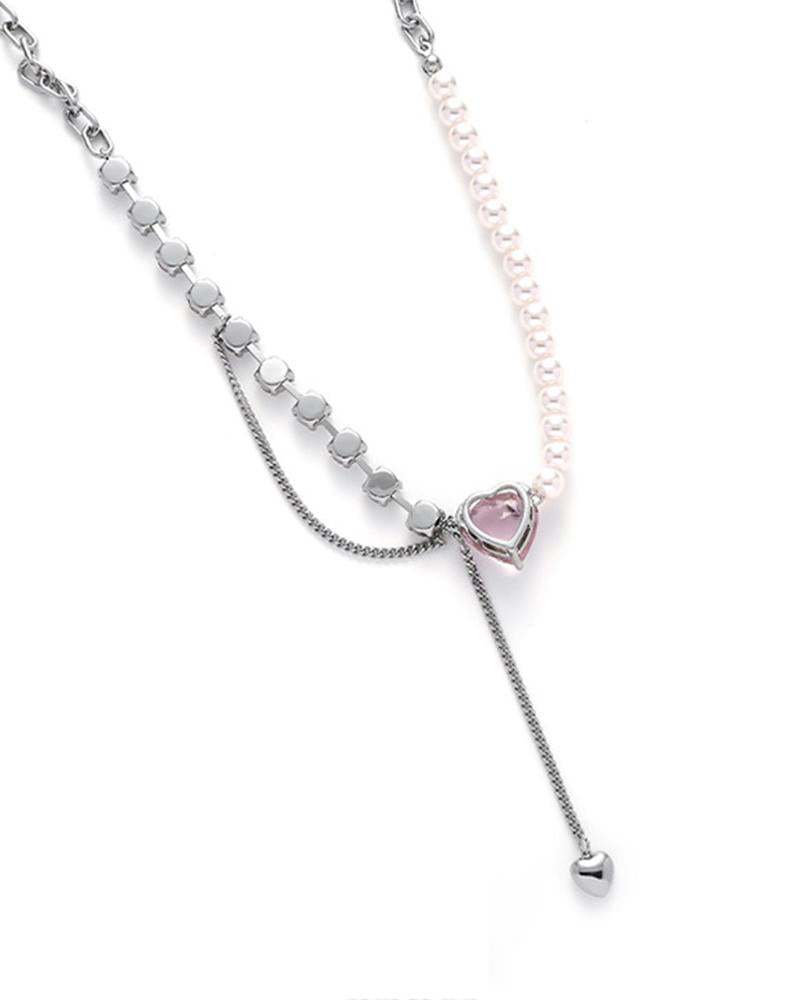 Blushing Heart Pearl and Diamond Necklace