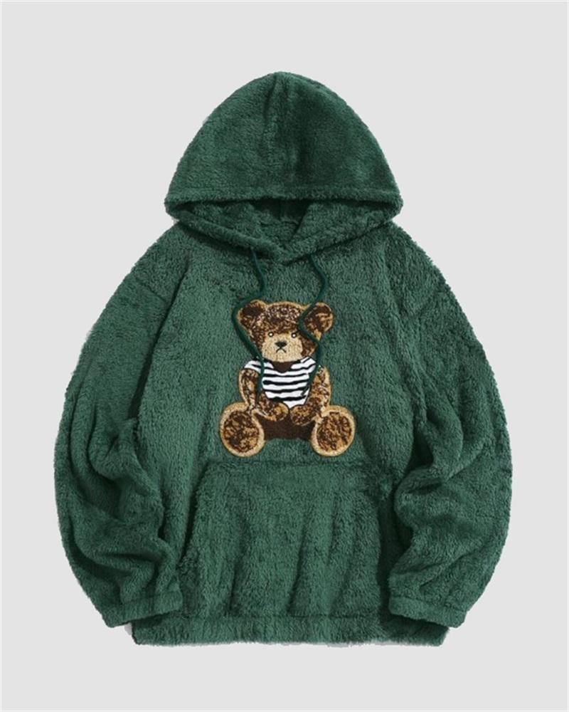 Teddy Bear Embroidered Fluffy Hoodie