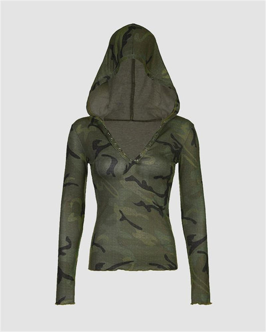 Army Green Hoodie Top