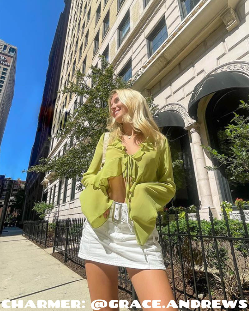 Ruffled Lime Split Blouse