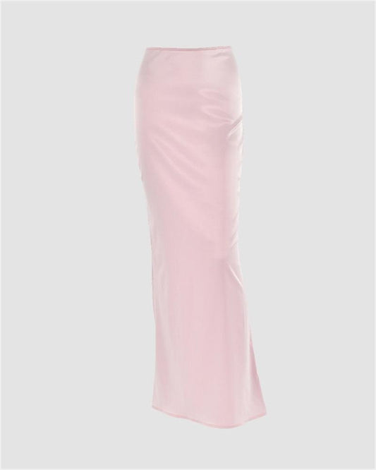 Solid Color Satin Maxi Skirt