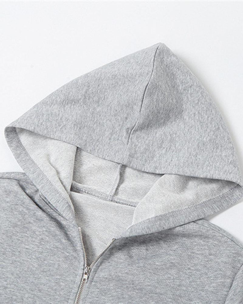 Knitted Patchwork Zip Crop Hoodie