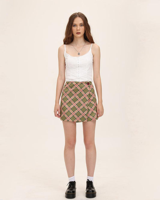 Earthward Plaid Wrap Skirt