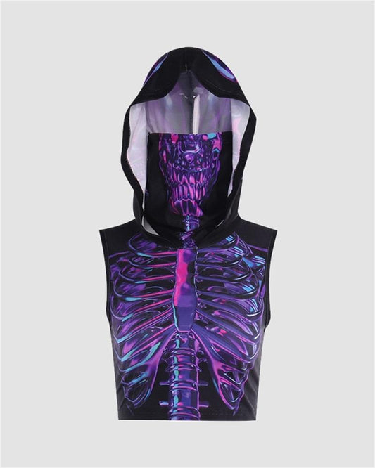 Halloween Dark Skull Printed Hooded Top