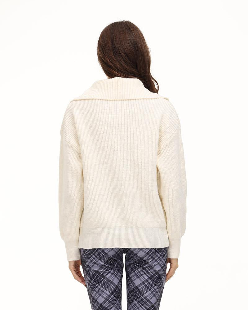 Glosst Ribbed Lapel Zip Sweater