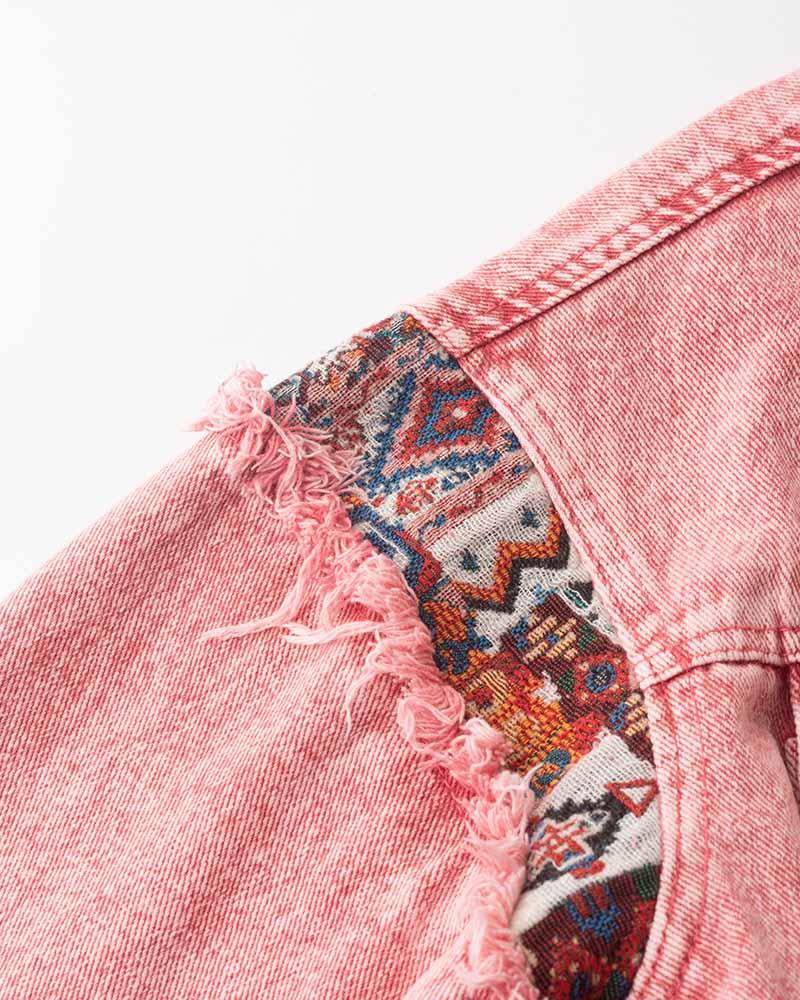 Pinky Retro Pattern Denim Jacket