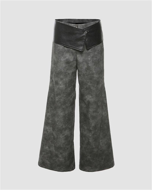 Washed Printed Wide Leg Pants