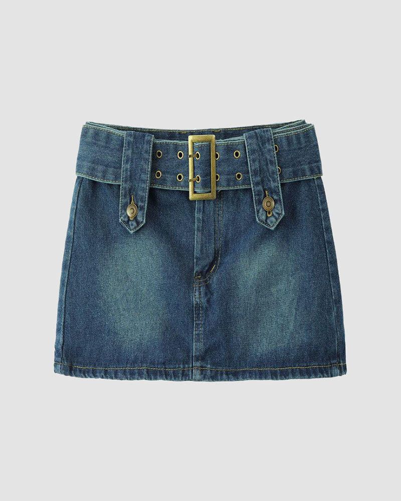 Belted Brat Denim Skirt