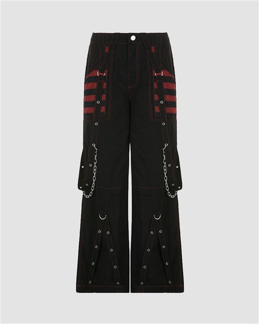 Chain Embellished Strap Cargo Pants