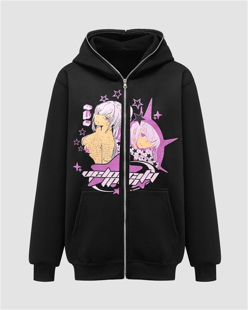 Cartoon Print Zip Up Hoodie