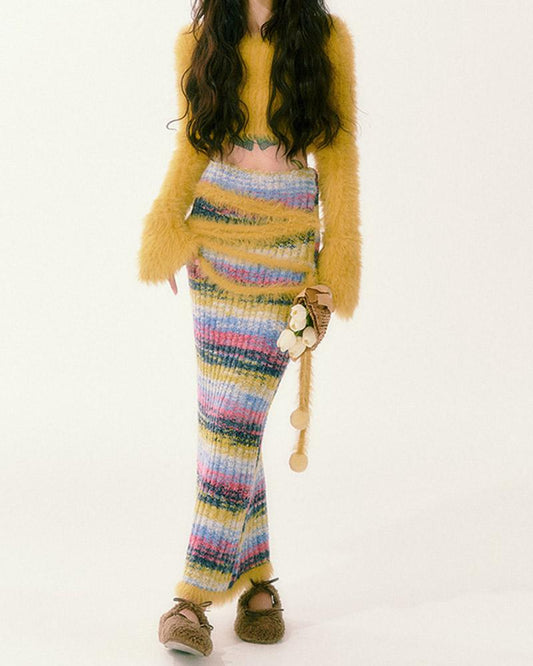 Rainbow Ribbed Maxi Skirt